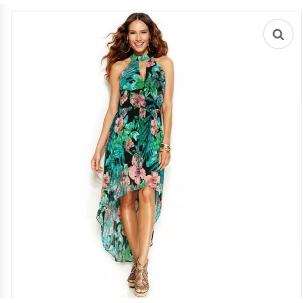 Thalia & Sodi High and Low Tropical Floral Print Dress Women Size M Medium